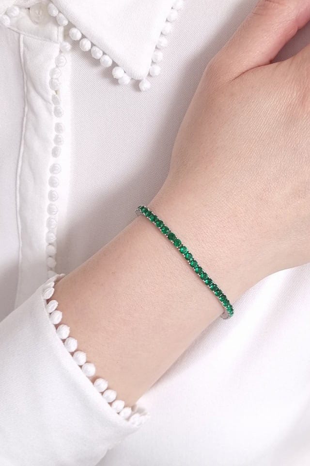 Bratara argint colorata verde smarald, cu pietre, tennis, eleganta, Efyra