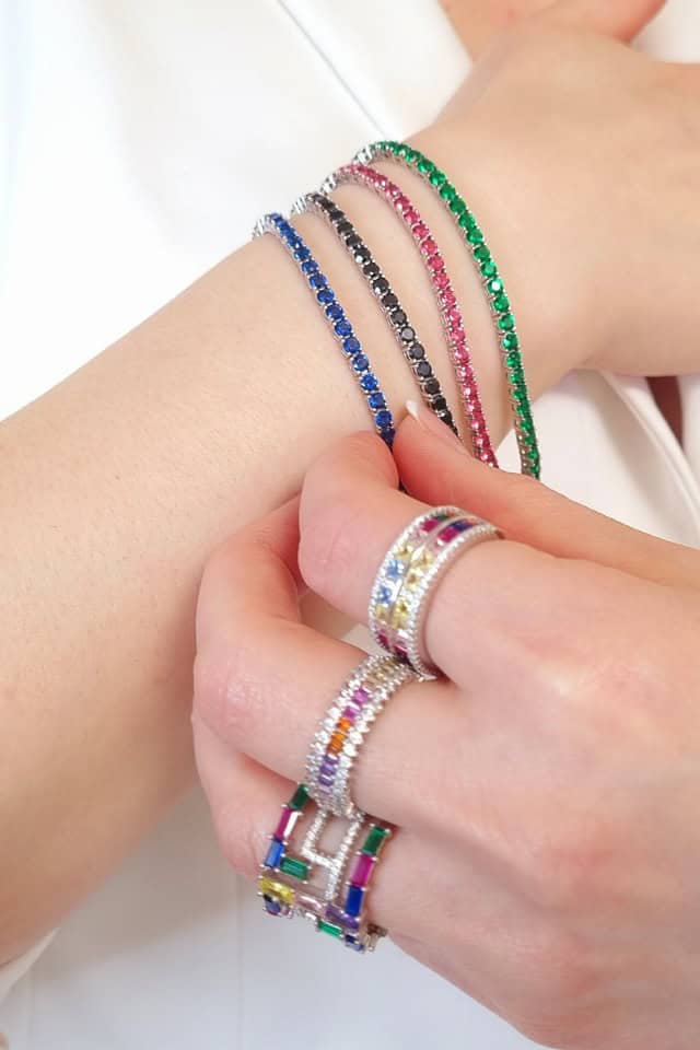 Bratara tennis colorata verde smarald, argint, cu pietre, Efyra