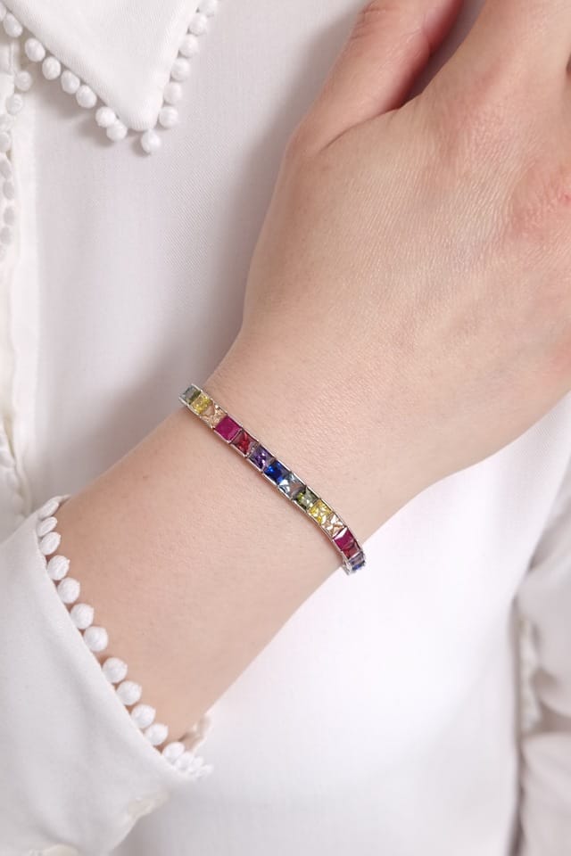 Bratara lata colorata argint, cu pietre, Curcubeu, eleganta, tennis, Efyra