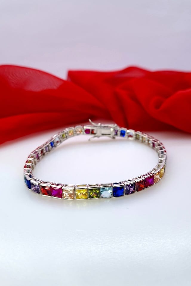 Bratara lata colorata argint, cu pietre, Curcubeu, eleganta, tennis, Efyra