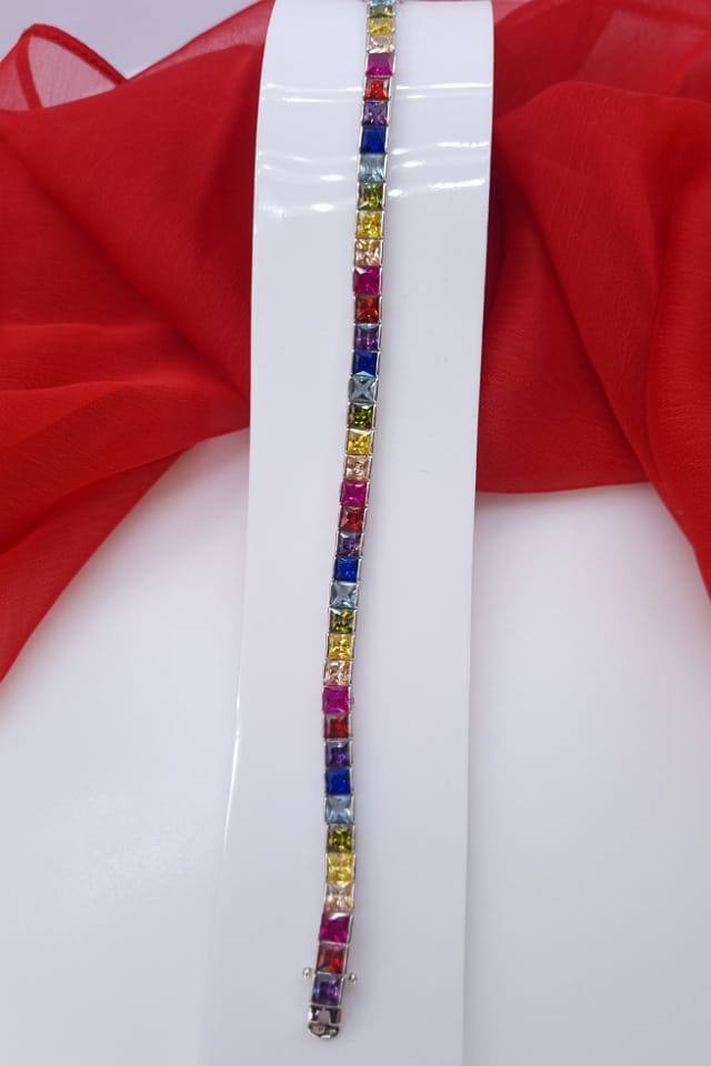 Bratara lata colorata argint, cu pietre, Curcubeu, eleganta, tennis, Efyra