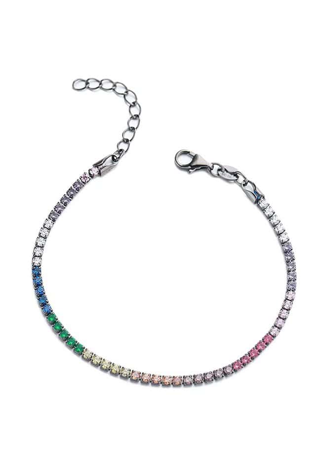 Bratara tennis colorata argint, cu pietre, curcubeu 2 mm, Efyra