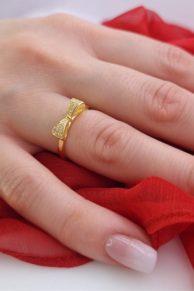 Inel fundita argint, placat cu aur, reglabil, cu pietre, Delicate, Efyra