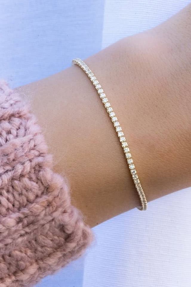 Bratara tennis argint, placata cu aur, cu pietre albe, aurie, subtire, reglabila, Efyra