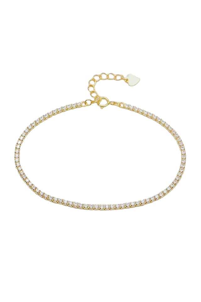 Bratara tennis argint placata cu aur, cu pietre albe, Efyra