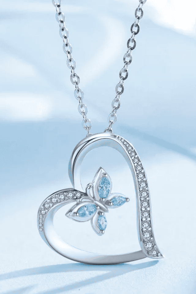Colier fluture albastru, argint cu pietre, Blue Butterfly, Efyra