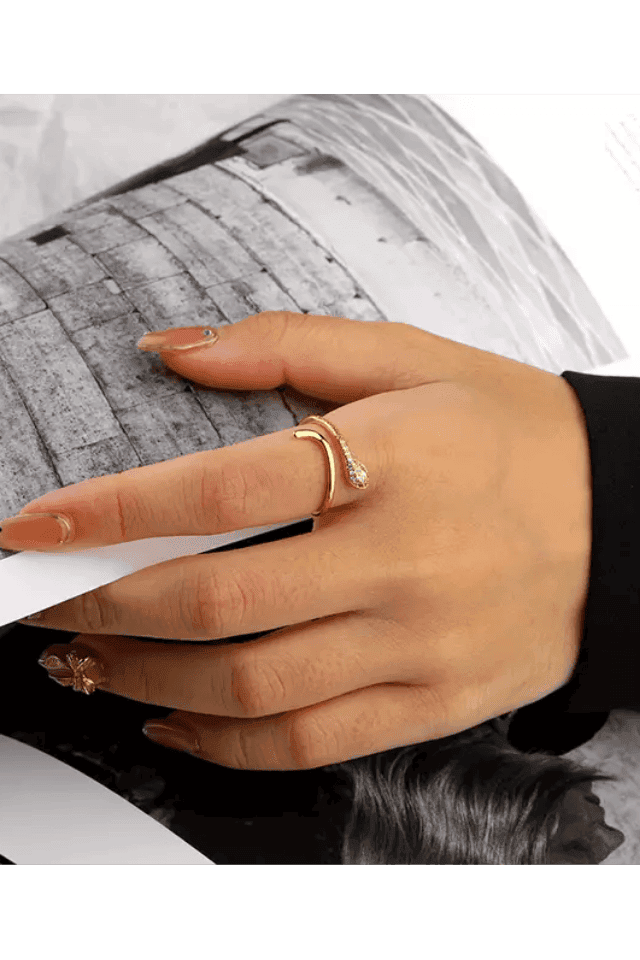 Inel sarpe argint, reglabil, placat cu aur, Gold Snake