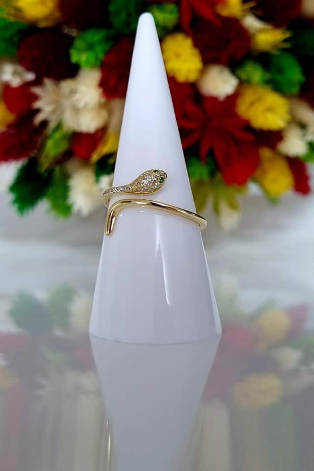 Inel sarpe argint reglabil placat cu aur Gold Snake, Efyra