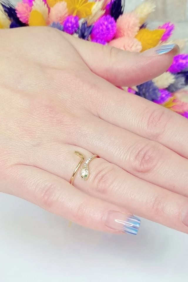 Inel sarpe argint reglabil placat cu aur Gold Snake, Efyra