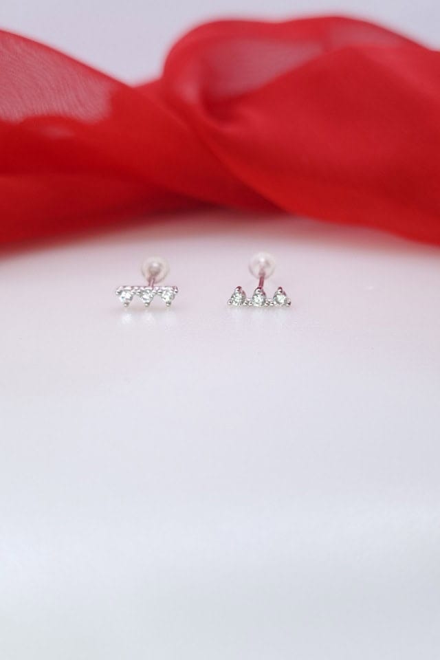 Cercei argint mici, cu pietre albe, cu surub, Silver White I, Efyra