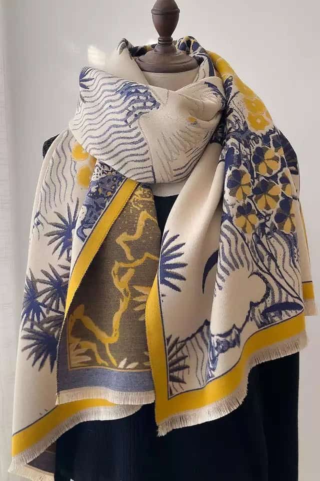 Esarfa casmir femei Gold Flowers, Efyra