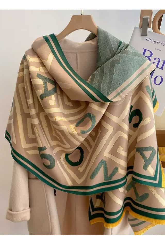 Wollschal Damen in Kaschmir-Optik Grün Creme, Efyra