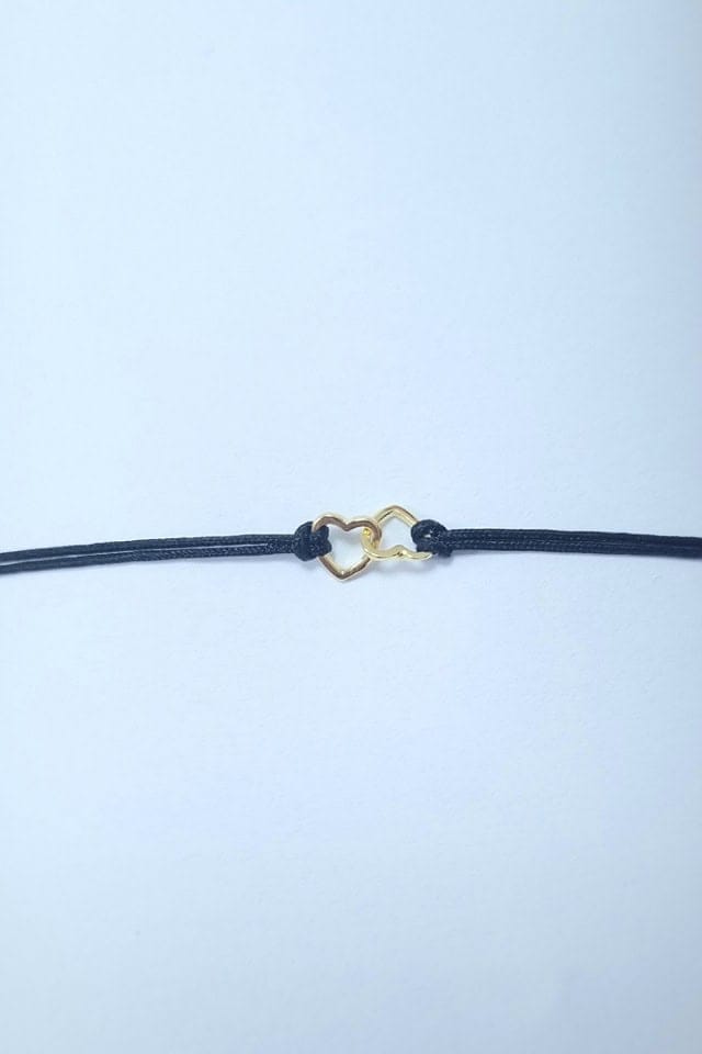 Bratara snur negru cu inimioare din Argint placat cu Aur galben, Efyra