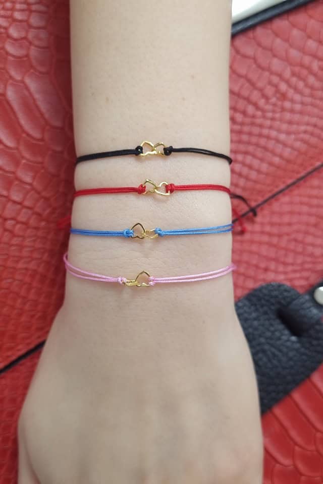 Bratara snur negru cu inimioare din Argint placat cu Aur galben, Efyra