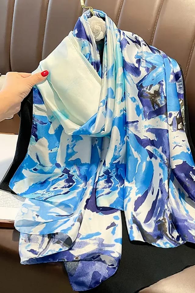 Esarfa albastra de matase pentru femei, mare, eleganta, Efyra