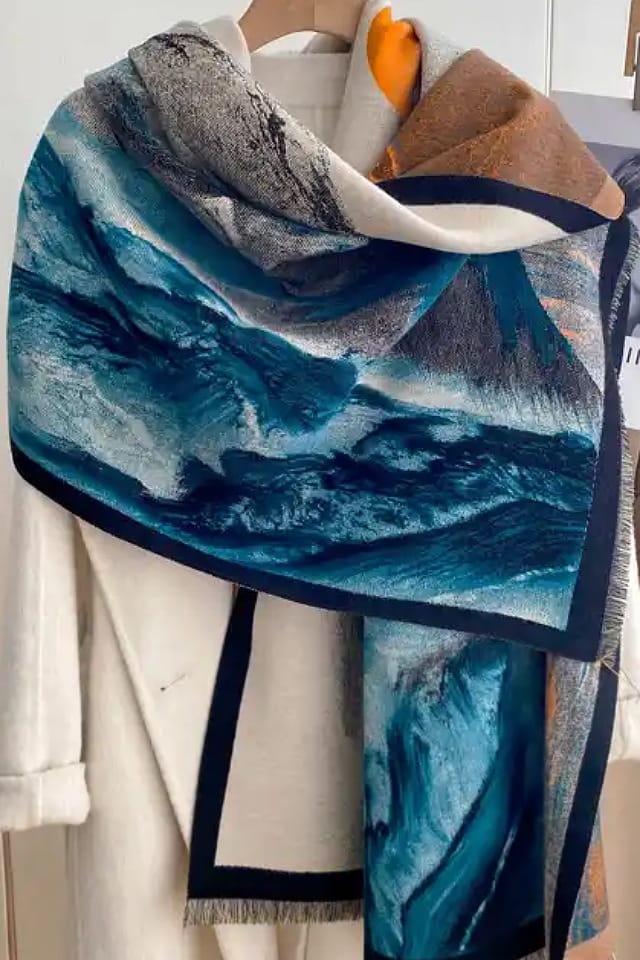 Esarfa casmir femei imprimeu valurile marii la rasarit, Efyra