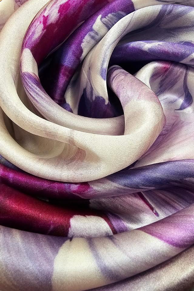 Esarfa mov din matase naturala, patrata, tip batic, 66x66 cm, Efyra