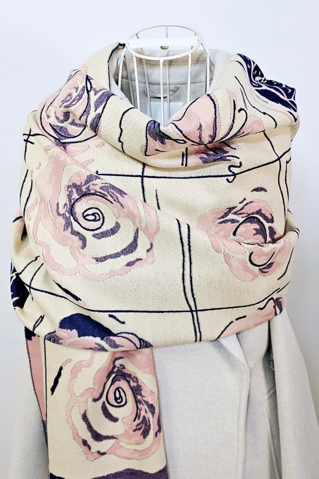 Esarfa casmir femei cu flori roz, Efyra